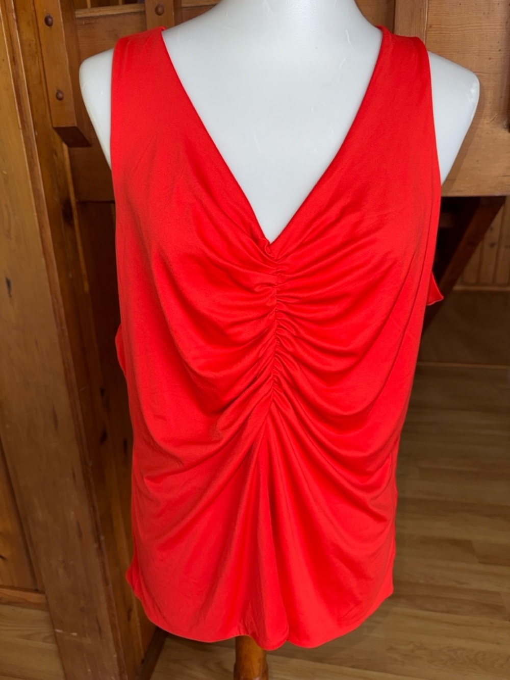 BAR III size 2X Women's Red orange Ruched V-Neck Tank Top blouse - Picture 3 of 8